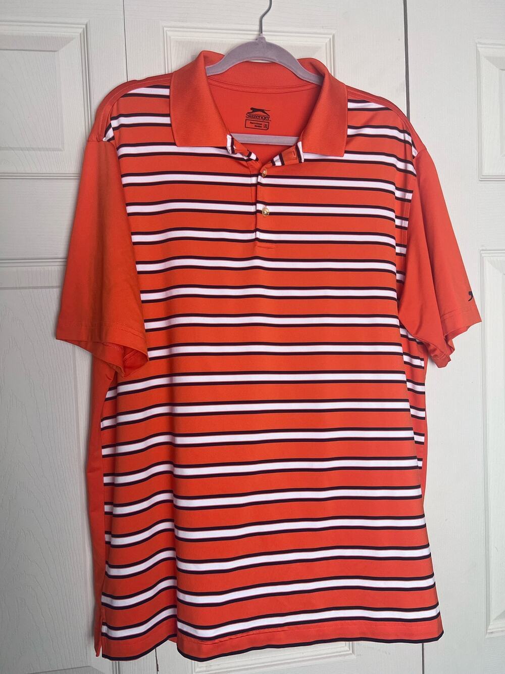Slazenger Men's Golf Polo Shirt Short Sleeve Orange White Strips Size XL